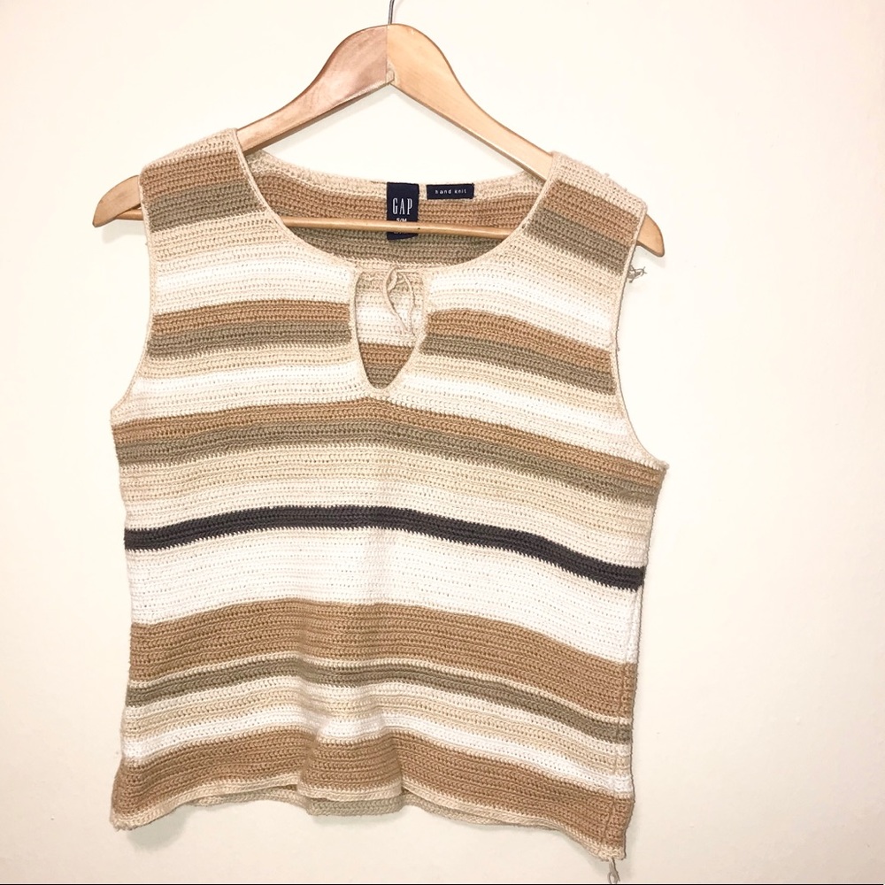 gap hand knit tan striped vest